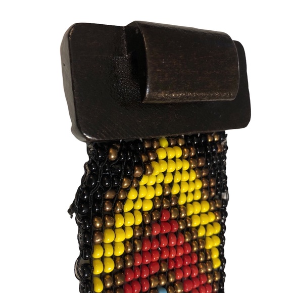 Beaded Belt, Southwestern, Carved Wood Buckle, Adjustable, Elastic, Stretchy - Picture 8 of 17